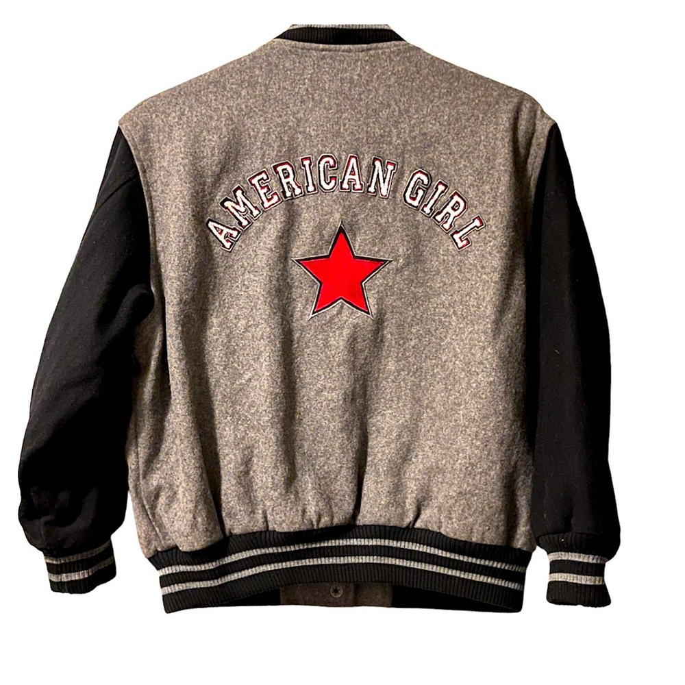 American Girl Grey Black Wool Colour block Varsity Jacket w Large Spellout M
